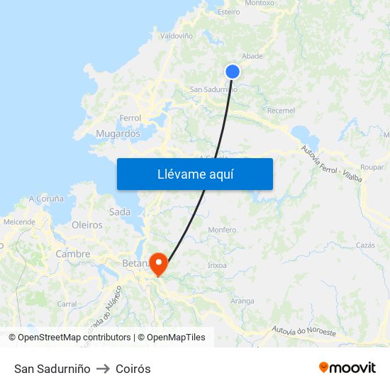 San Sadurniño to Coirós map