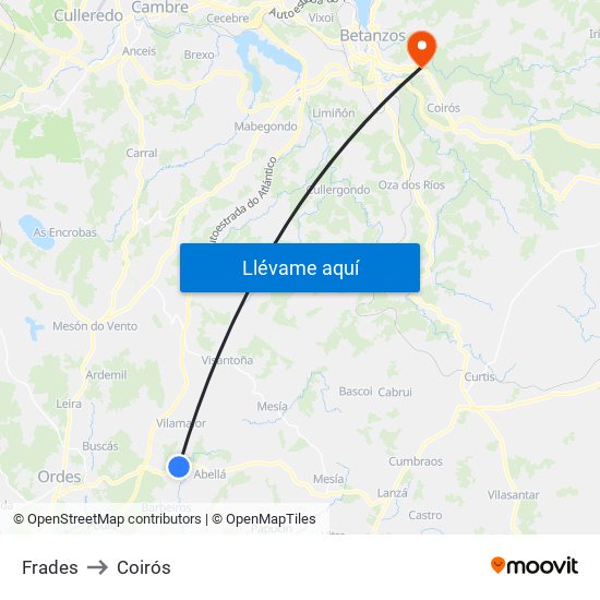 Frades to Coirós map