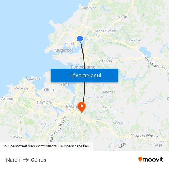 Narón to Coirós map