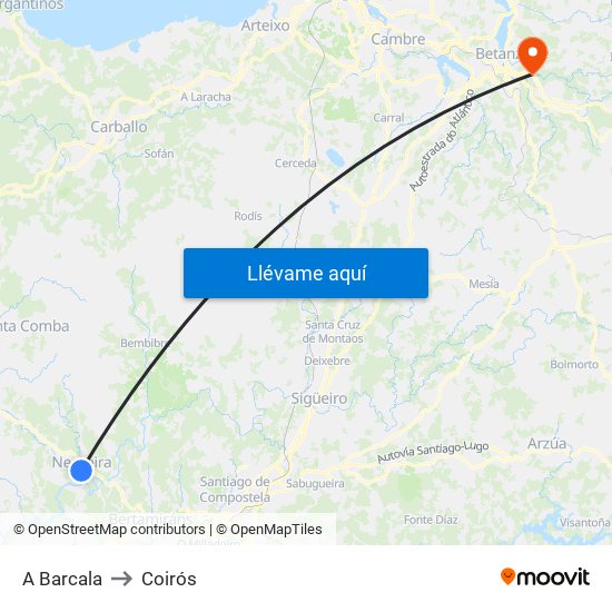 A Barcala to Coirós map