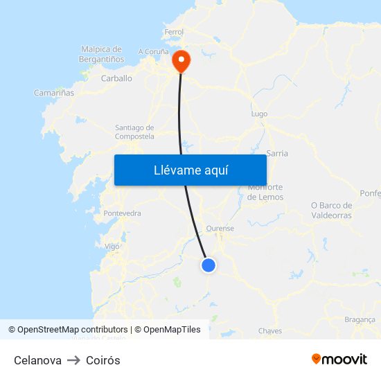 Celanova to Coirós map