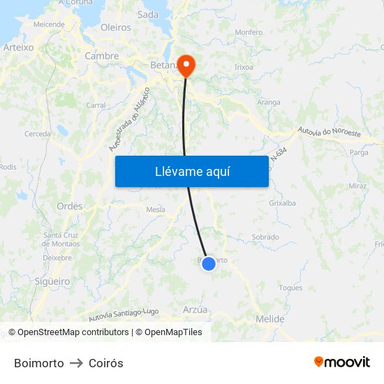 Boimorto to Coirós map