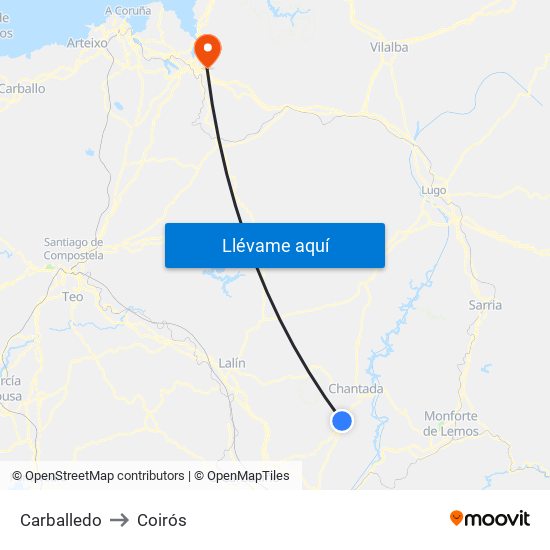 Carballedo to Coirós map