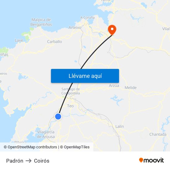 Padrón to Coirós map