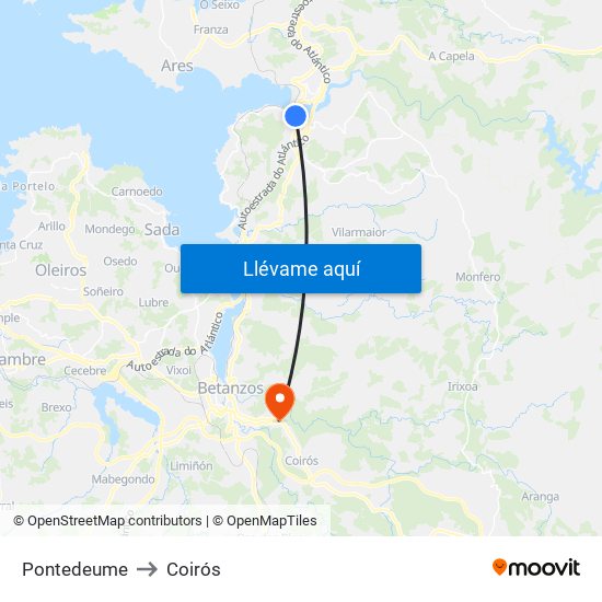 Pontedeume to Coirós map