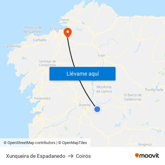 Xunqueira de Espadanedo to Coirós map