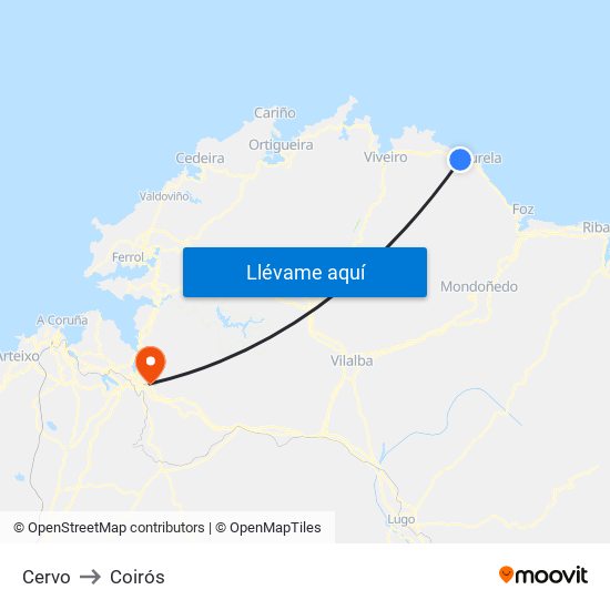 Cervo to Coirós map
