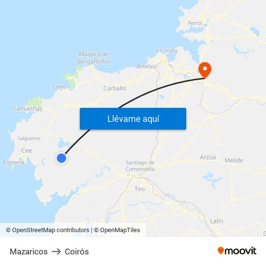Mazaricos to Coirós map