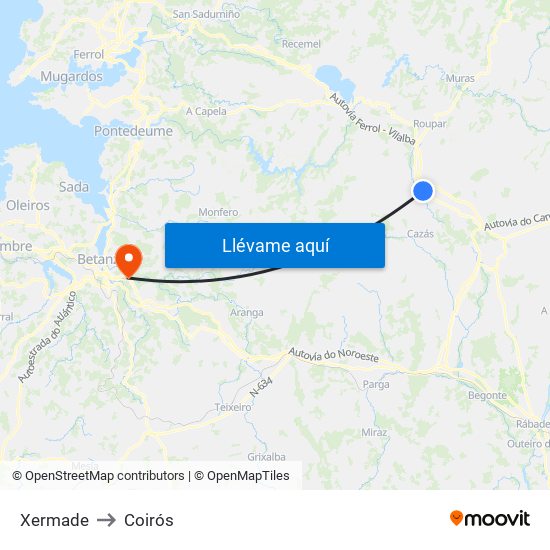 Xermade to Coirós map