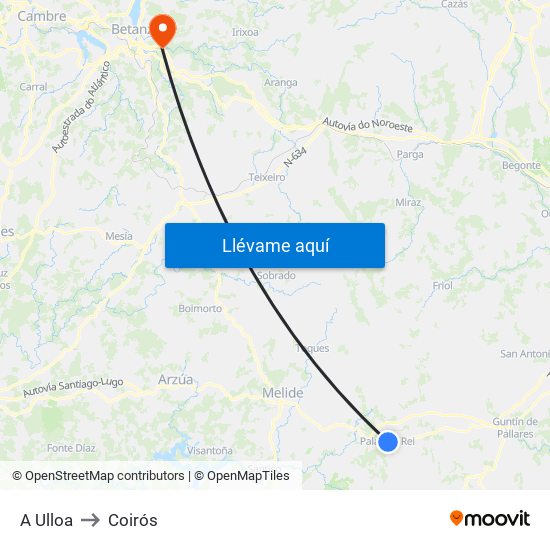 A Ulloa to Coirós map