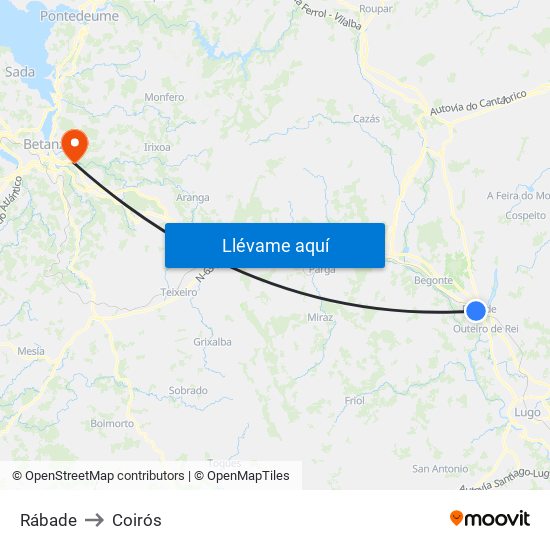 Rábade to Coirós map