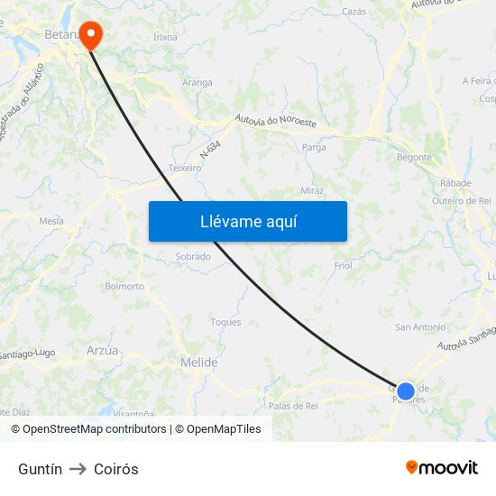 Guntín to Coirós map