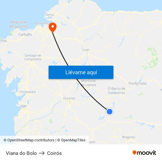 Viana do Bolo to Coirós map