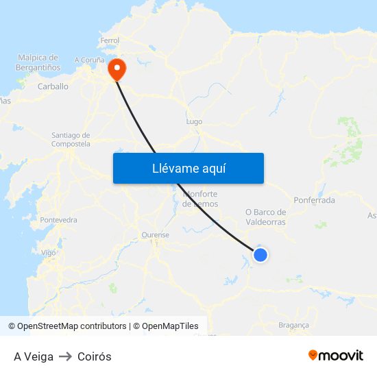 A Veiga to Coirós map