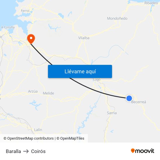 Baralla to Coirós map