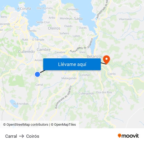 Carral to Coirós map
