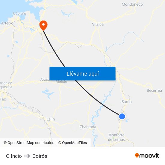 O Incio to Coirós map