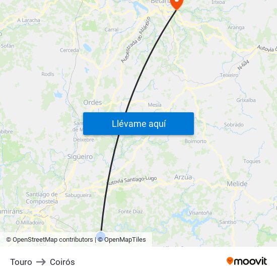 Touro to Coirós map