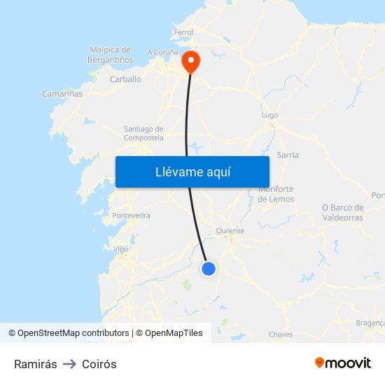 Ramirás to Coirós map