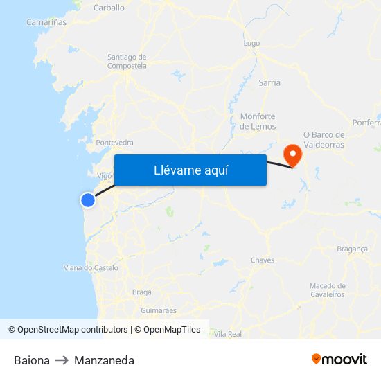 Baiona to Manzaneda map