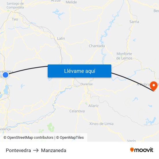 Pontevedra to Manzaneda map