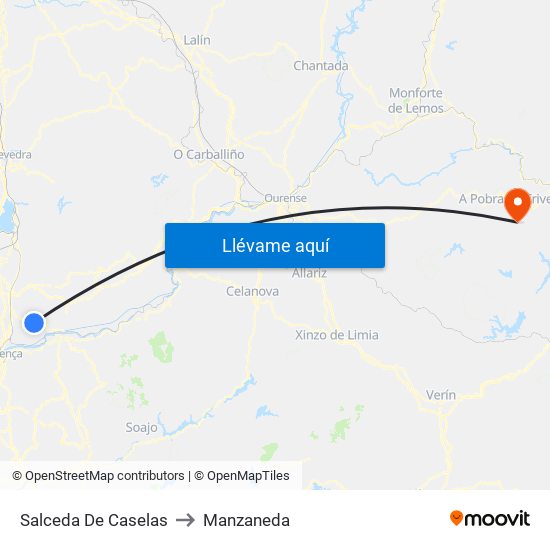 Salceda De Caselas to Manzaneda map