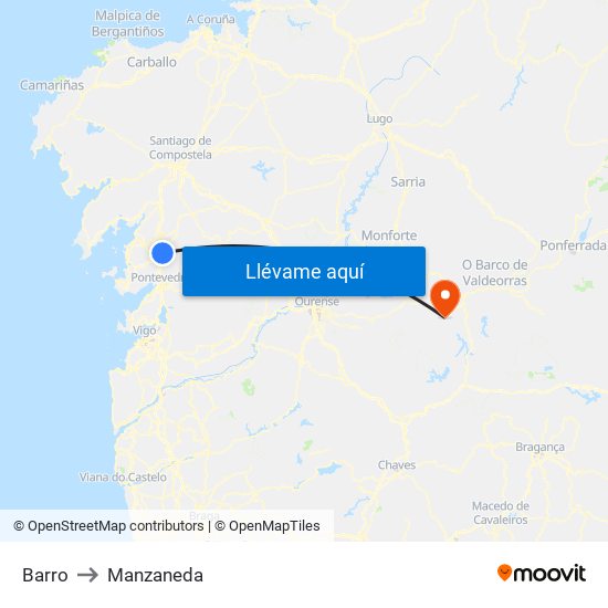 Barro to Manzaneda map
