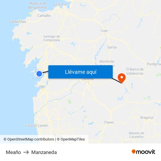 Meaño to Manzaneda map