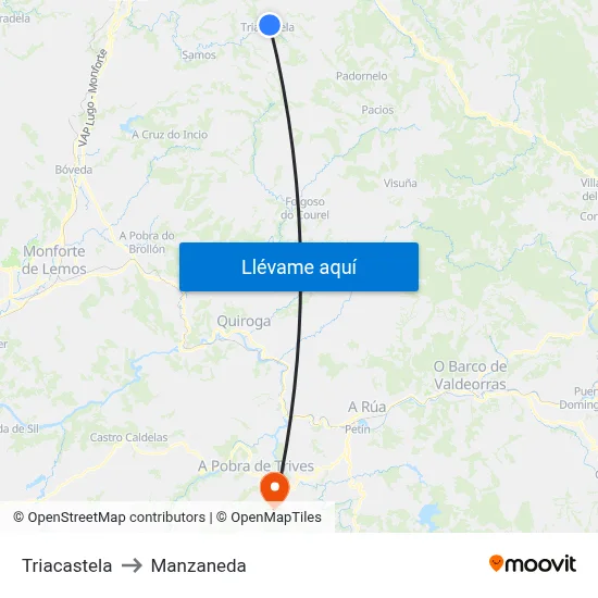 Triacastela to Manzaneda map