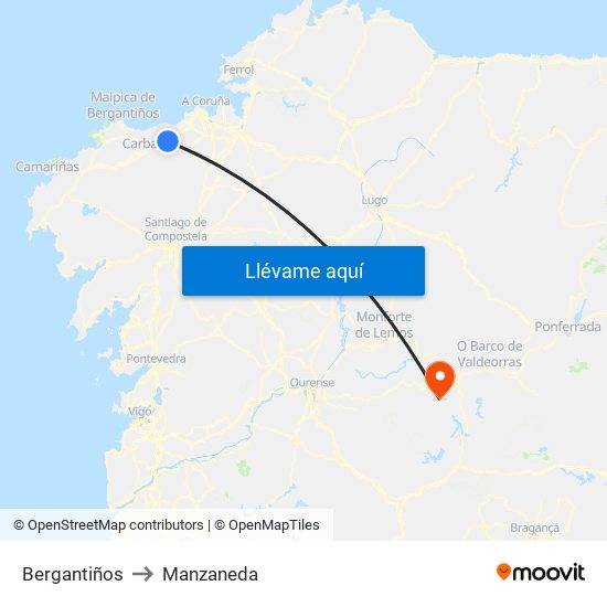 Bergantiños to Manzaneda map