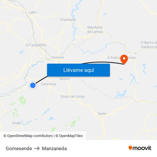 Gomesende to Manzaneda map