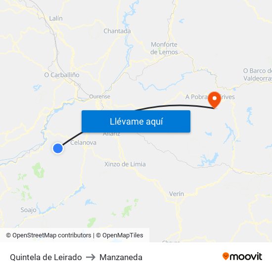 Quintela de Leirado to Manzaneda map