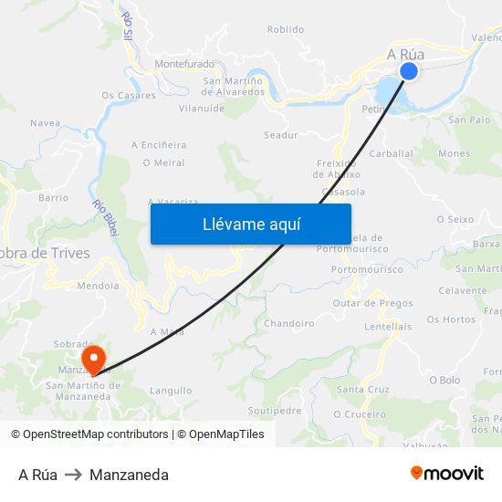 A Rúa to Manzaneda map