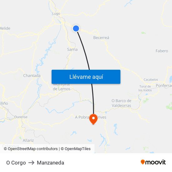O Corgo to Manzaneda map
