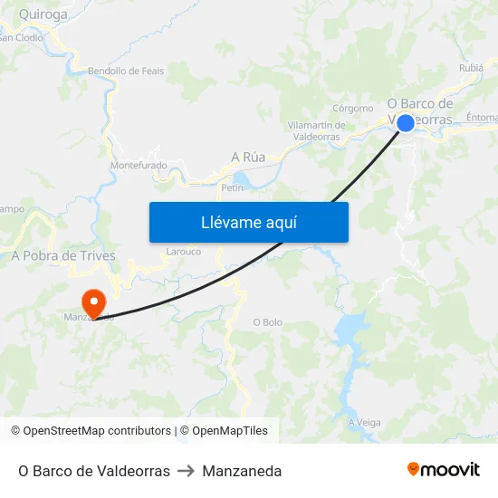 O Barco de Valdeorras to Manzaneda map