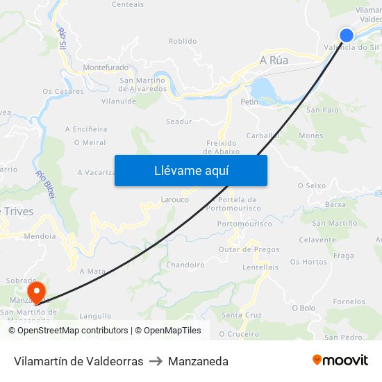 Vilamartín de Valdeorras to Manzaneda map