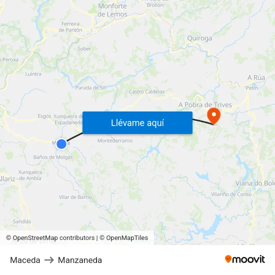 Maceda to Manzaneda map