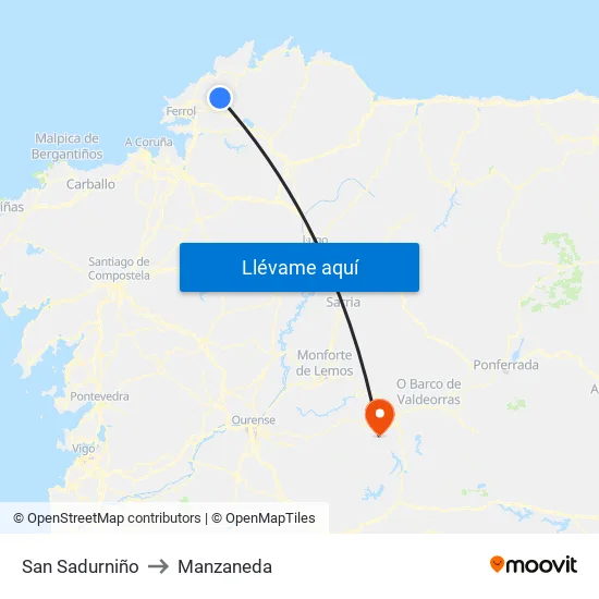 San Sadurniño to Manzaneda map