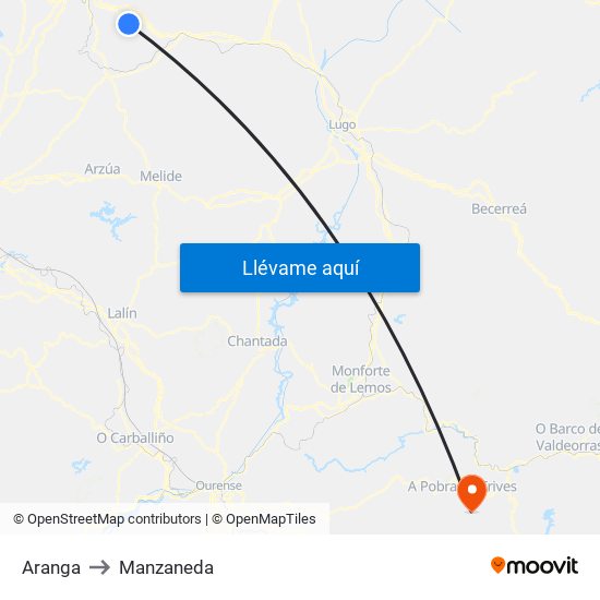 Aranga to Manzaneda map