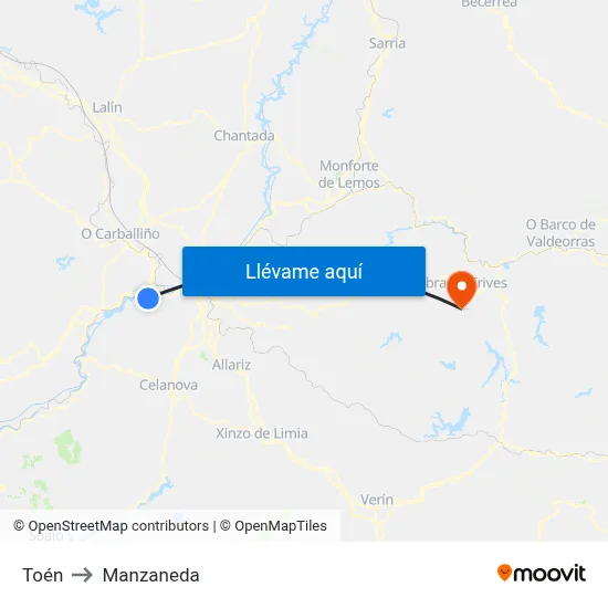 Toén to Manzaneda map