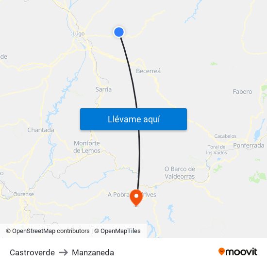 Castroverde to Manzaneda map