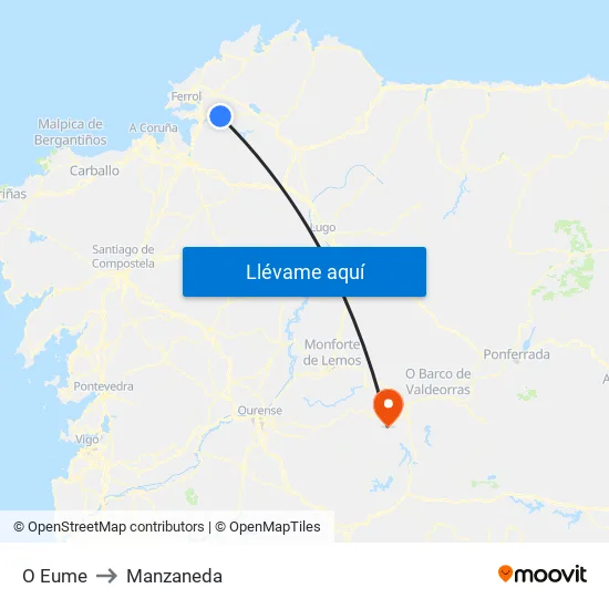 O Eume to Manzaneda map