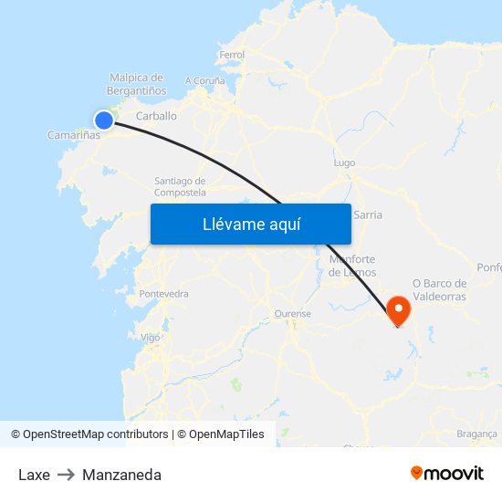 Laxe to Manzaneda map