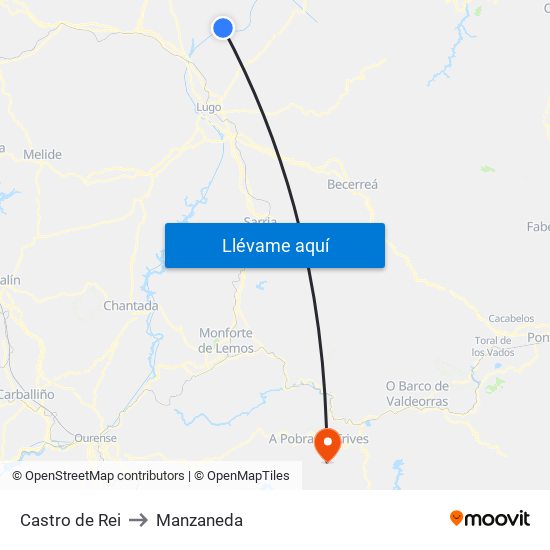 Castro de Rei to Manzaneda map