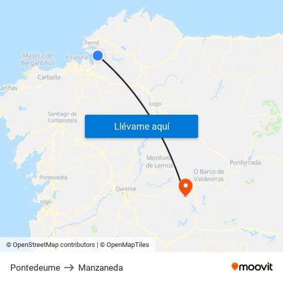 Pontedeume to Manzaneda map