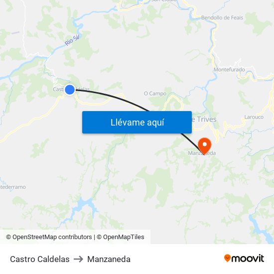 Castro Caldelas to Manzaneda map
