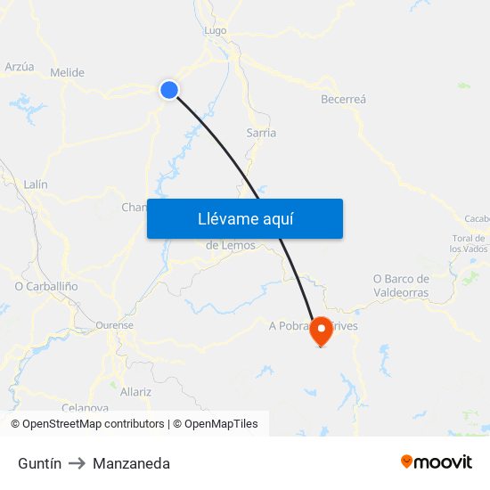 Guntín to Manzaneda map