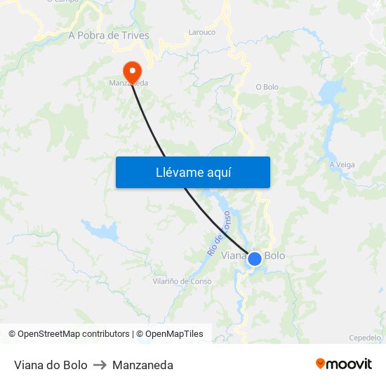 Viana do Bolo to Manzaneda map