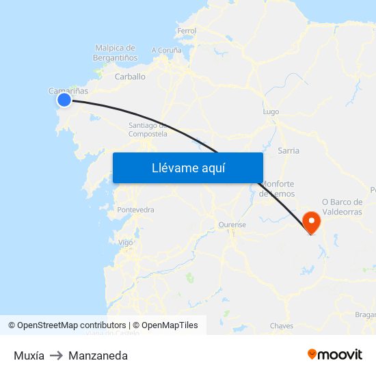 Muxía to Manzaneda map