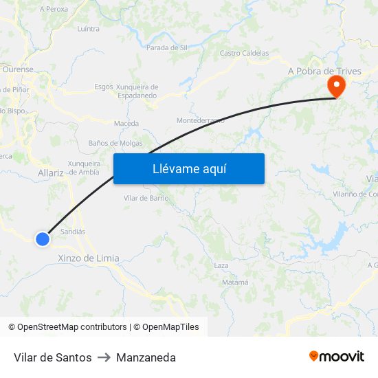 Vilar de Santos to Manzaneda map